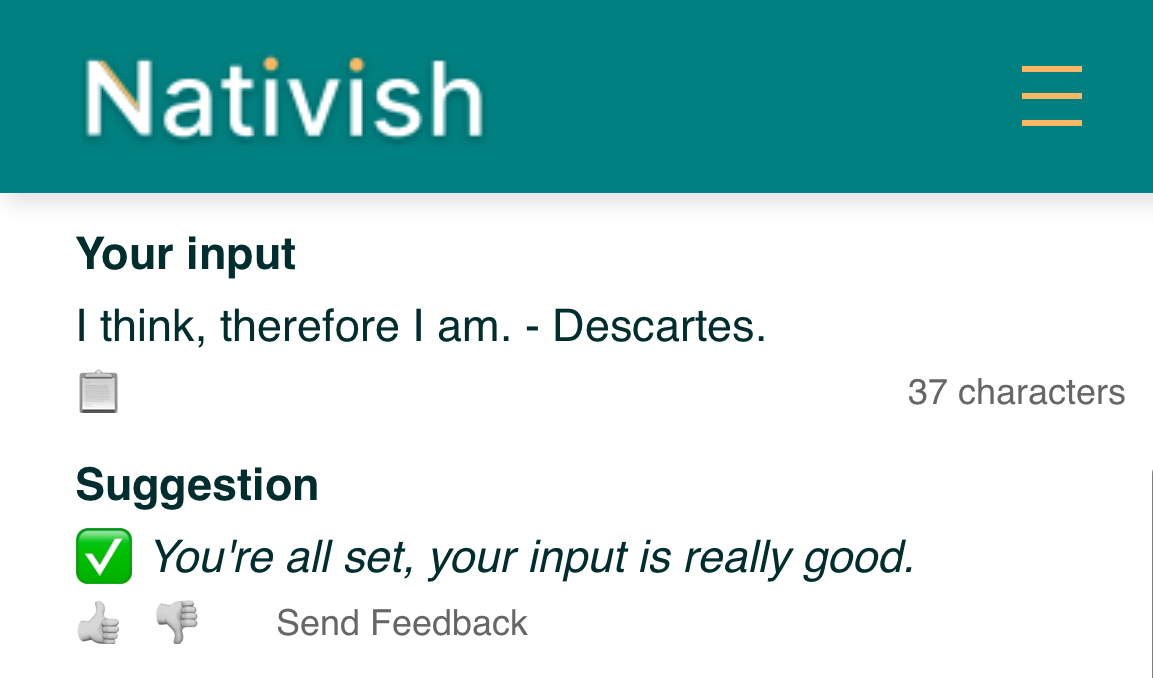 Nativish writing assistant app interface