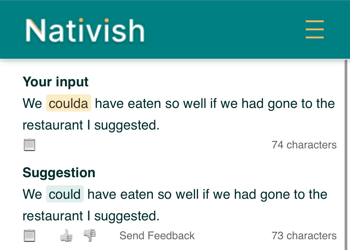 Nativish writing assistant app interface