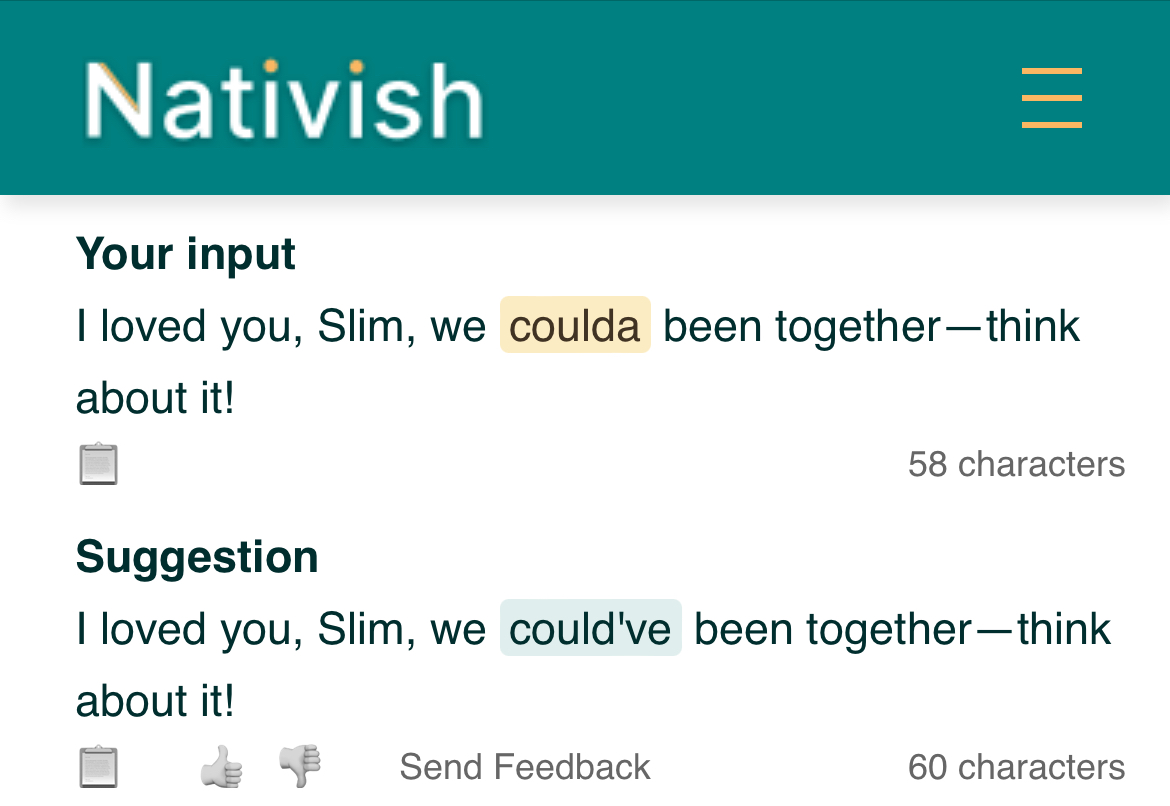 Nativish writing assistant app interface