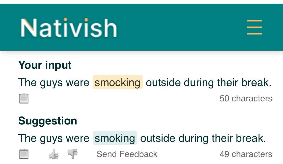 Nativish writing assistant app interface